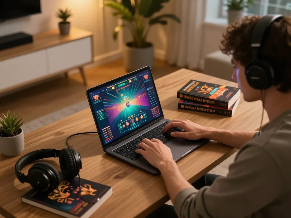 Hit club gaming experience with a player engaged in online casino action using a laptop.