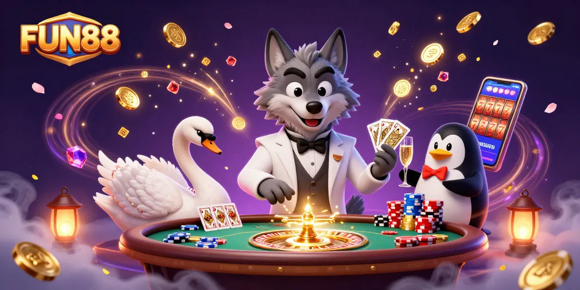 Experience the thrill with FUN88 at a lavish baccarat game with captivating characters and sparkling action.