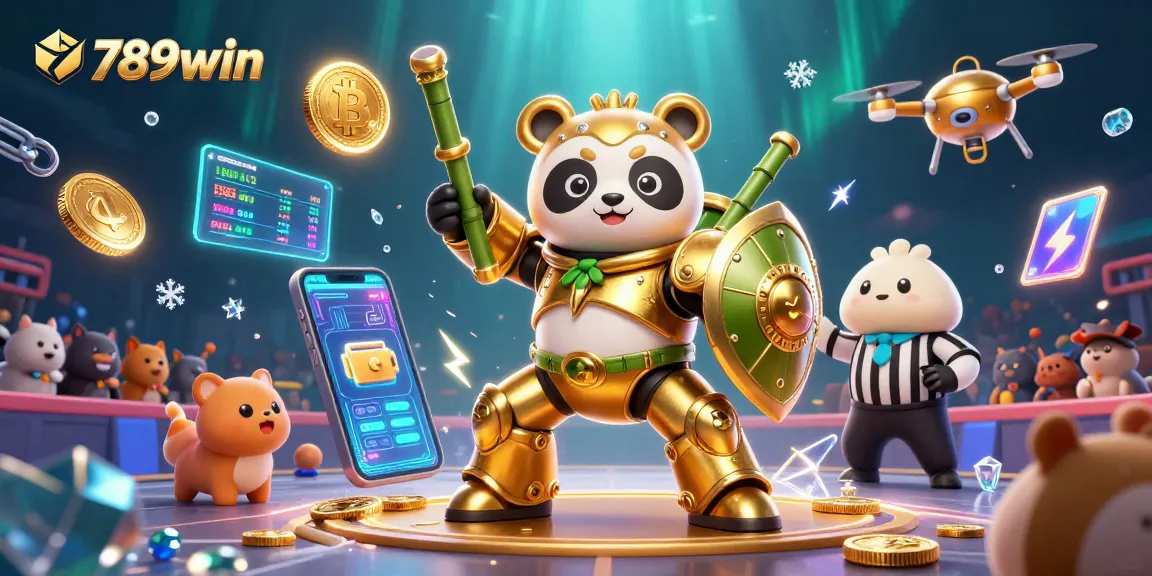 Experience dynamic gameplay at 789win with golden panda piloting a bamboo robot in an exciting casino scene.