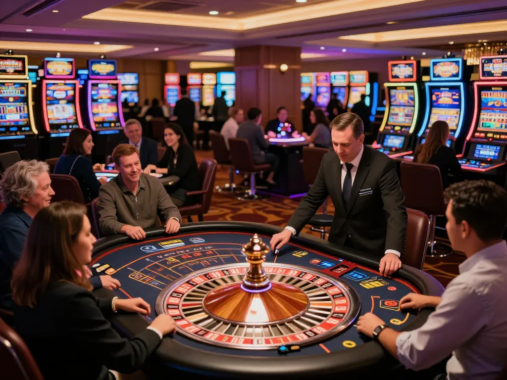 Players enjoying the excitement of MB66 roulette at an upscale casino, creating thrilling betting moments