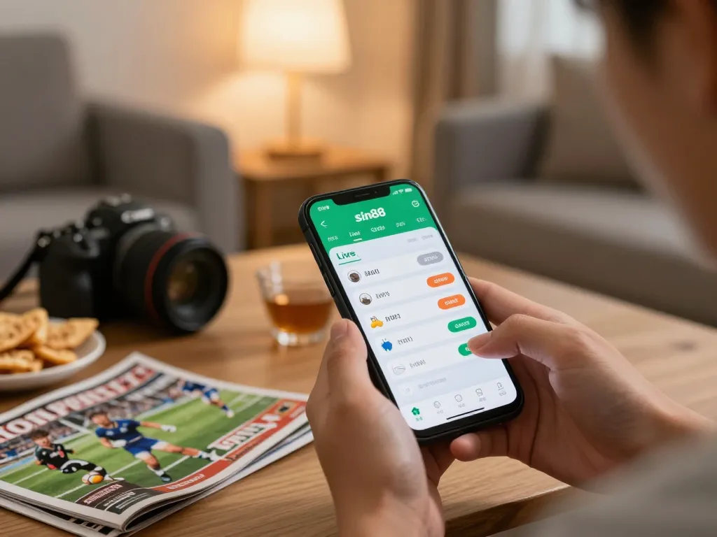 Experience engaging live betting with sin88 on smartphone in a cozy setting.