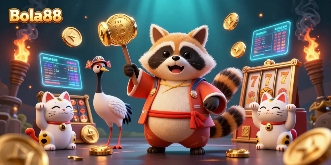 Bola88 invigorates your gameplay with vibrant 3D visuals showcasing crypto elements and slot games.