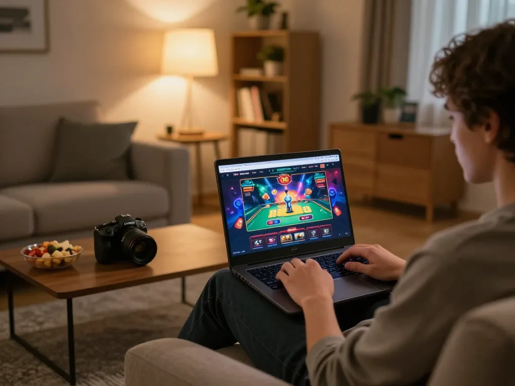 Engaged player accessing Trang Chủ O8's online casino for thrilling gameplay