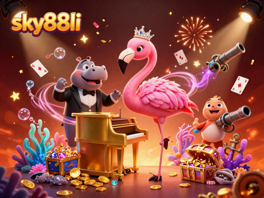 Engage in thrilling gaming adventures at sky88li with a vibrant casino scene and colorful elements.
