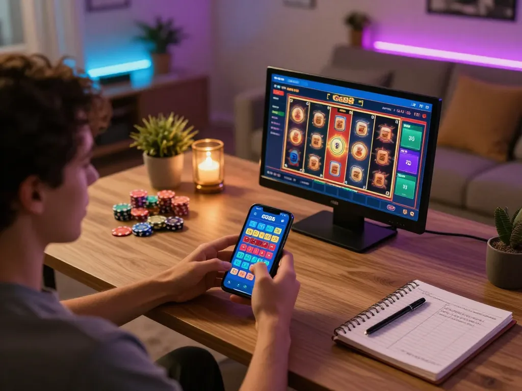 Engaged player using GO88 app for intense mobile gaming session at home, showcasing dynamic slot action.