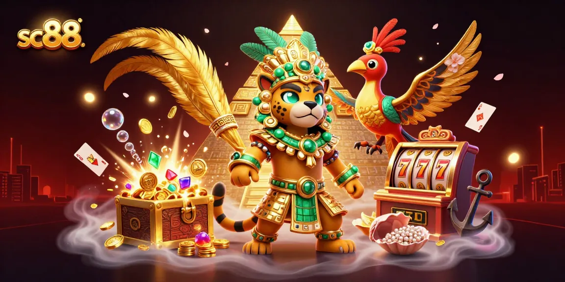 sc88 engages players with a dynamic portrayal of casino excitement featuring vibrant game elements and the Mayan theme.