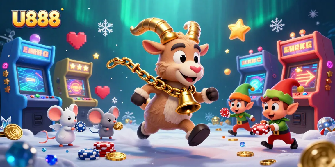 Experience the festive thrills at U888's holiday-horror casino with interactive characters and vibrant game elements.