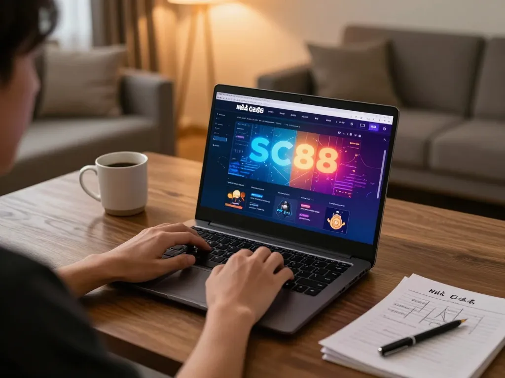Experience online gaming with Nhà cái SC88 interface in cozy home setting
