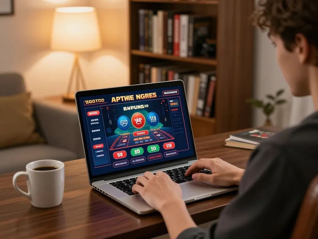 Engaging in online gambling at Trang chủ Vk88 with a laptop in a cozy home setting, showcasing strategy and entertainment.