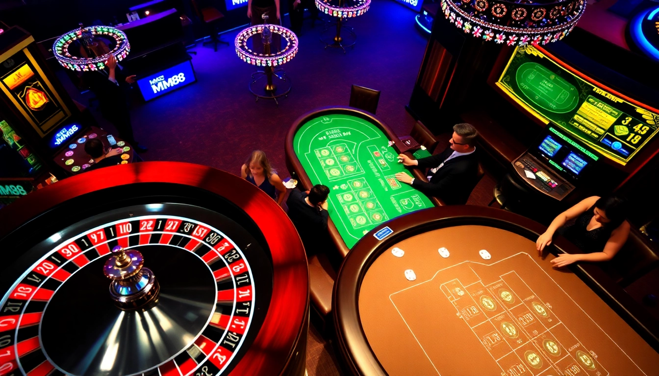 Experience MM88 excitement with players enjoying games at a vibrant casino table.