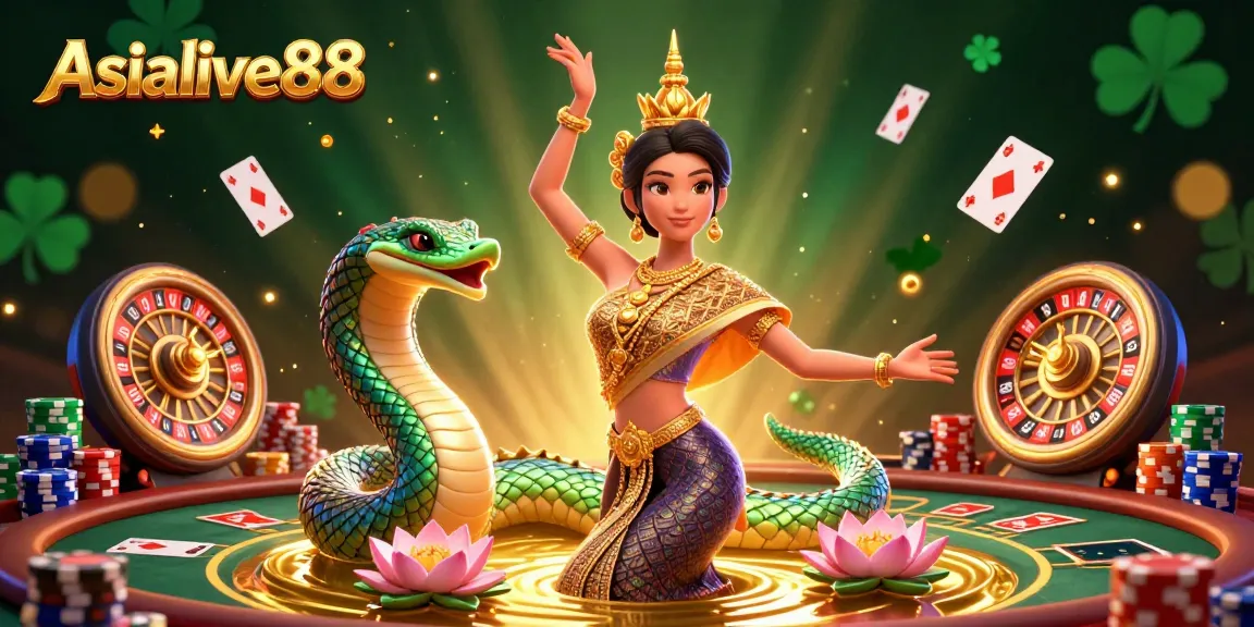 Experience the excitement of Asialive88 with live casino action featuring a Thai woman, Naga serpent, and vibrant betting elements.