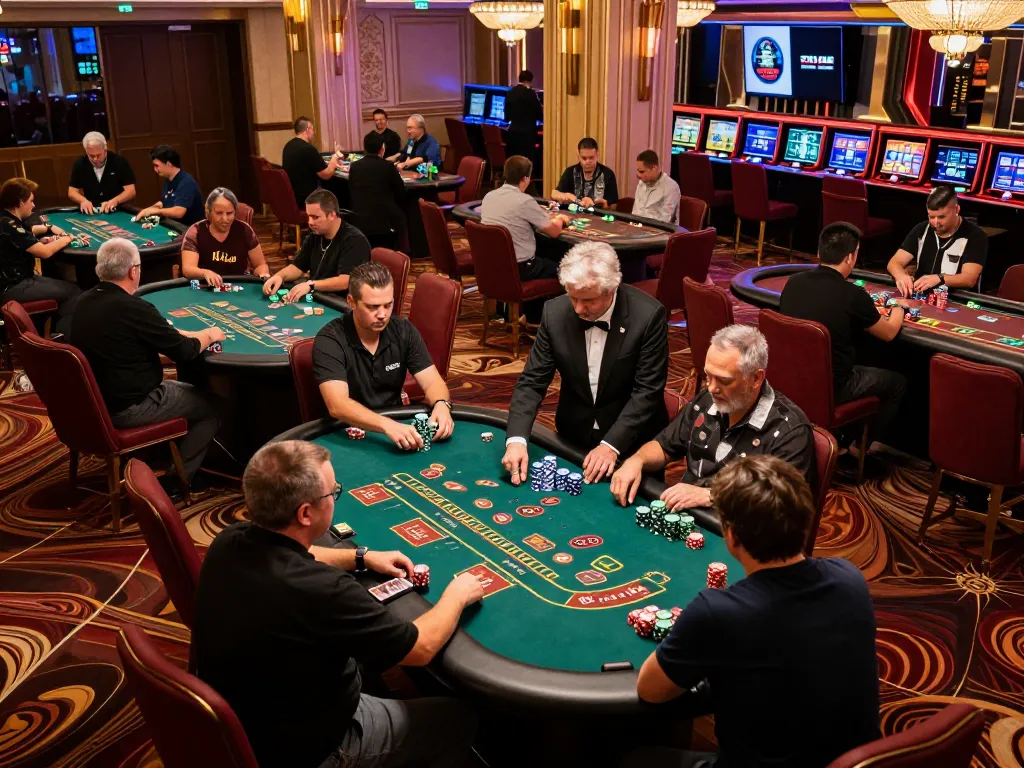 Players strategizing gameplay at NK88 casino tables, showcasing dynamic betting moments.