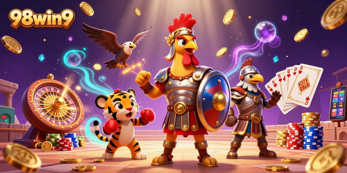 Engage with 98win9's thrilling casino experience featuring colorful gameplay and dynamic golden effects.