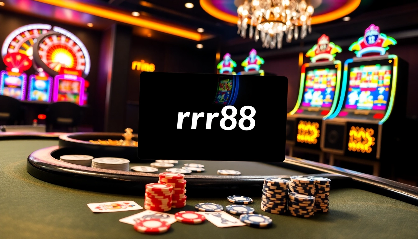 Experience the excitement of gambling at rr88 trang chủ with vibrant casino visuals featuring poker and roulette.