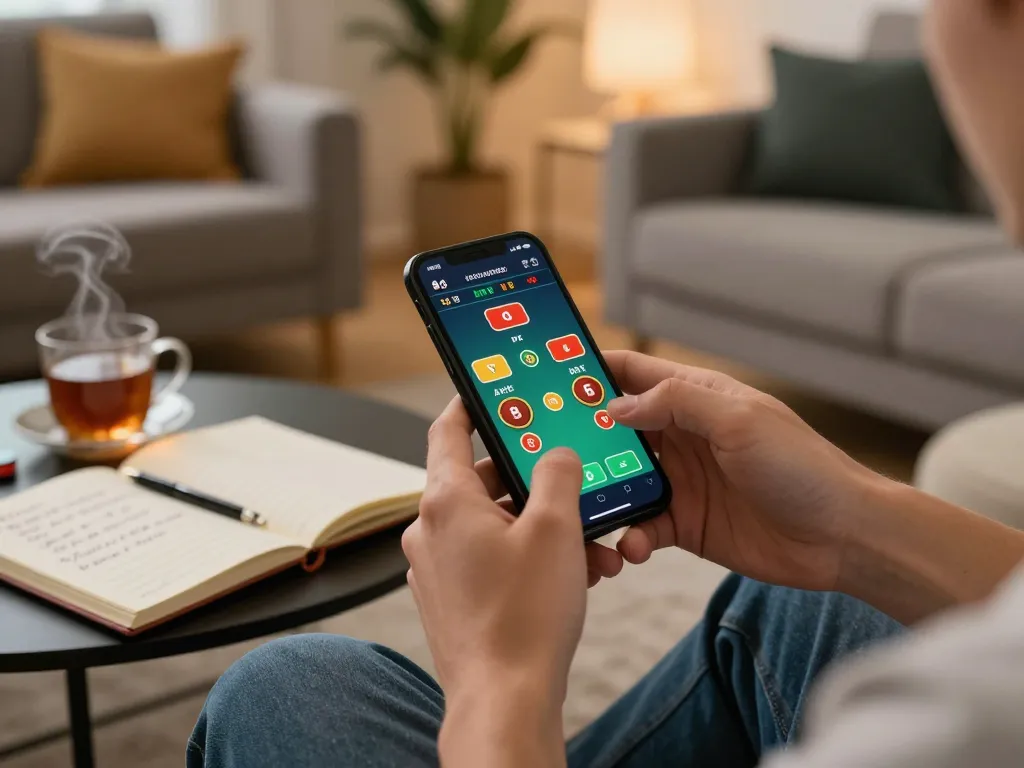 KJC player enjoying live dealer blackjack on a smartphone in a cozy home setting