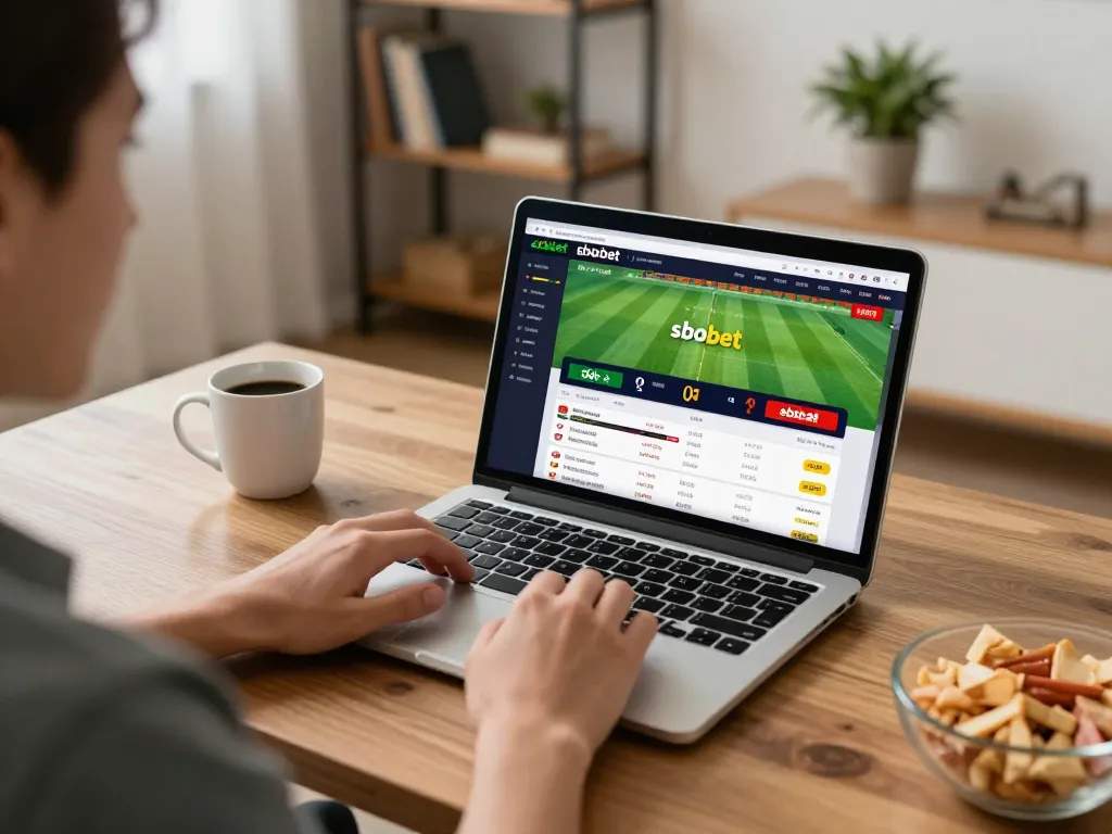 Sbobet user placing sports bets online from a cozy home gaming setup.