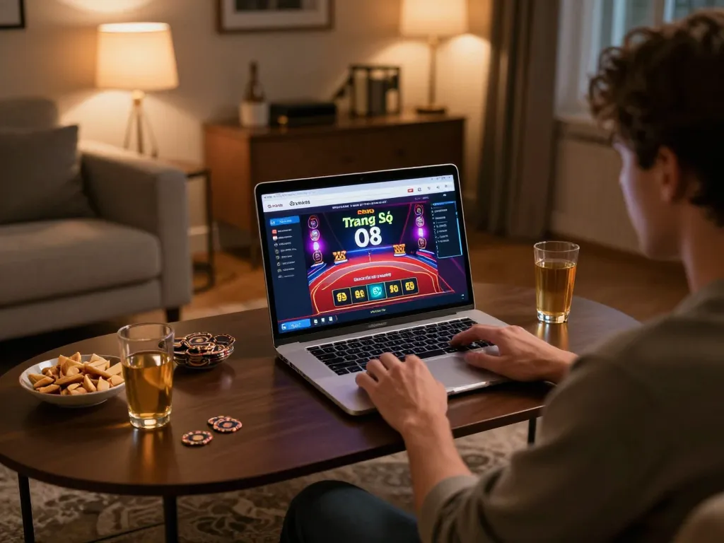 Engaging with Trang Chủ O8 on a laptop for an immersive online gambling experience.