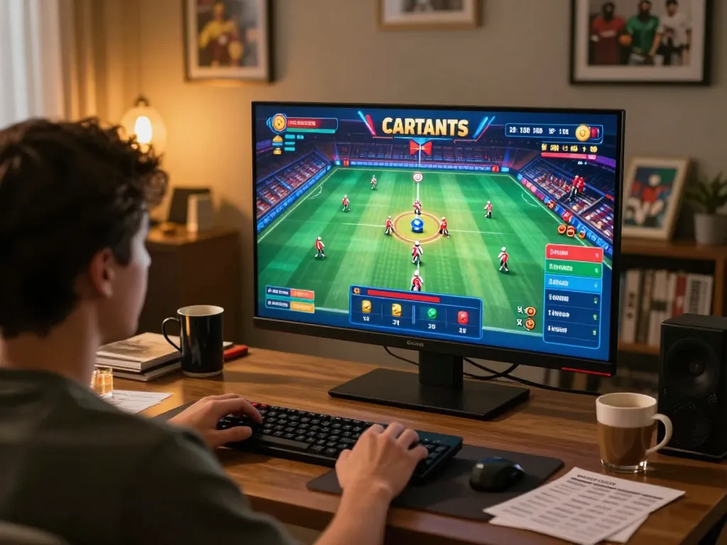 Player engaging with the 555win lottery app on stylish home gaming setup, highlighting excitement and strategy.