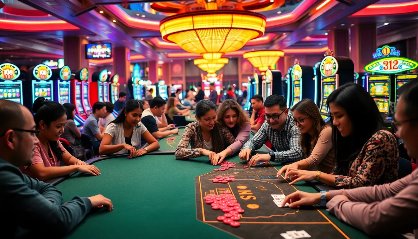 Exciting gameplay at QQ88 casino with diverse players enjoying vibrant games.