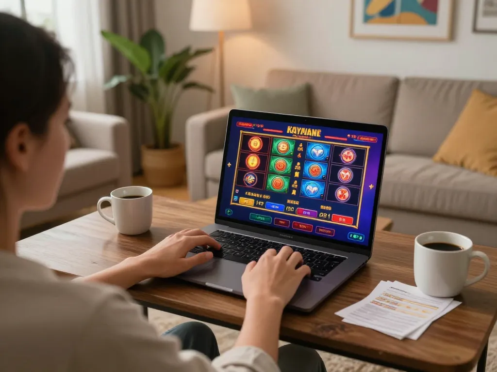 Engaging scene of online gaming with 99ok laptop gaming setup in a cozy living room atmosphere