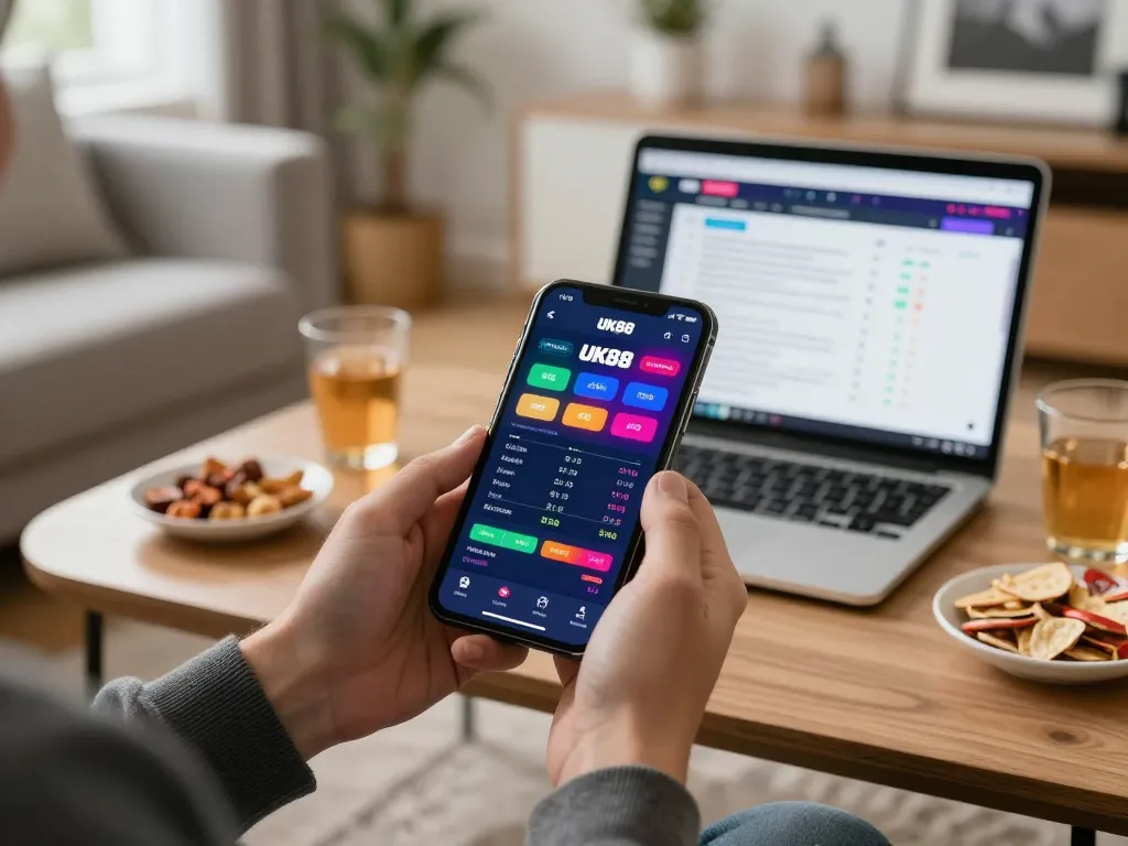 UK88 betting app on smartphone displaying live sports odds during gameplay.