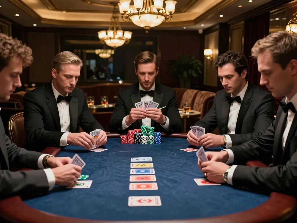 Players strategizing in a high-stakes poker game at sky88's upscale venue.