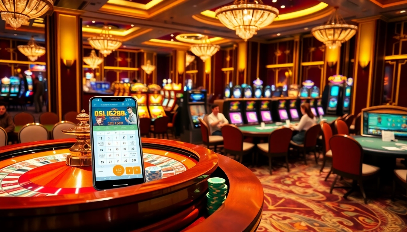 Exciting casino scene featuring gk88 app alongside poker and roulette gameplay.