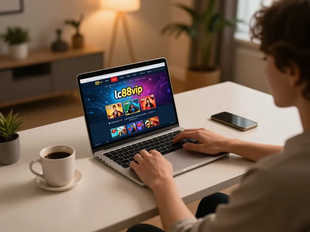 Engaging in high-stakes gameplay on lc88vip from a cozy home office setup with strategic notes visible.