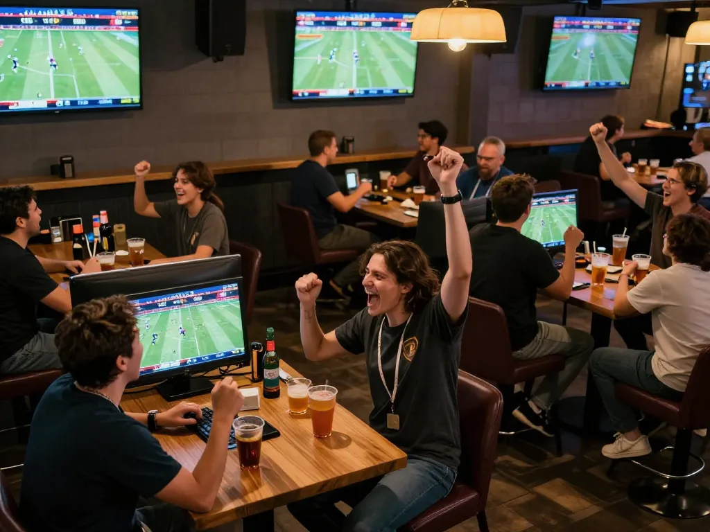 Exciting sports betting at F168 with friends placing bets on live football matches