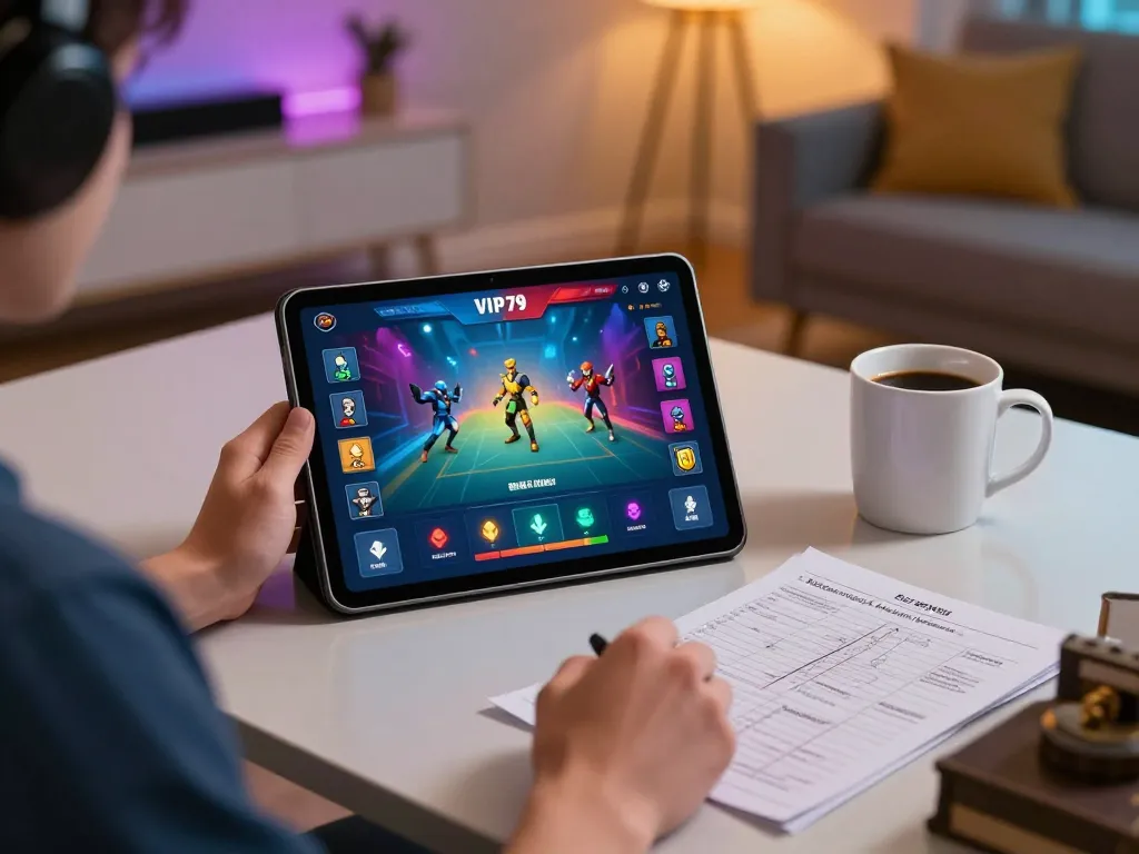 Player enjoying a strategic VIP79 gambling session on a tablet while managing bets.