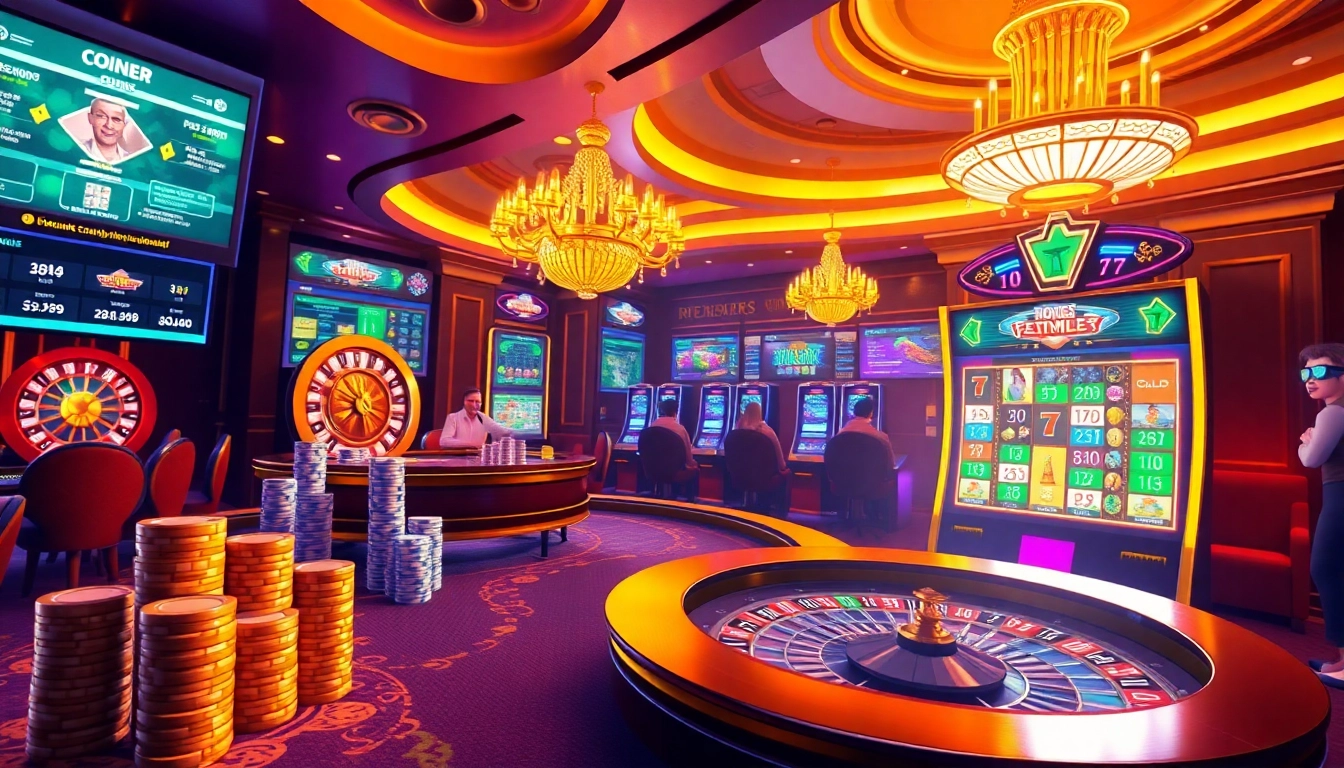 Experience thrilling gameplay and wins in Roblox gambling at a vibrant casino with digital interfaces.