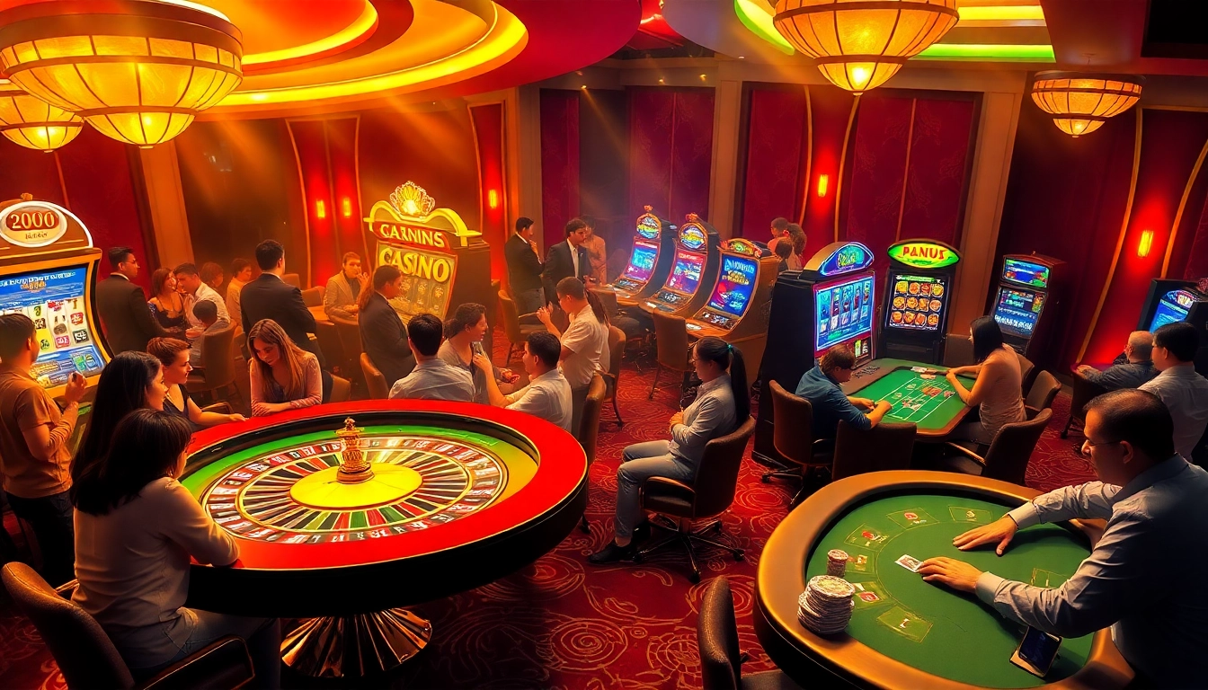 Engaging casino scene with players at the roulette table and slot machines showcasing https://rr8888.in.net/ excitement.