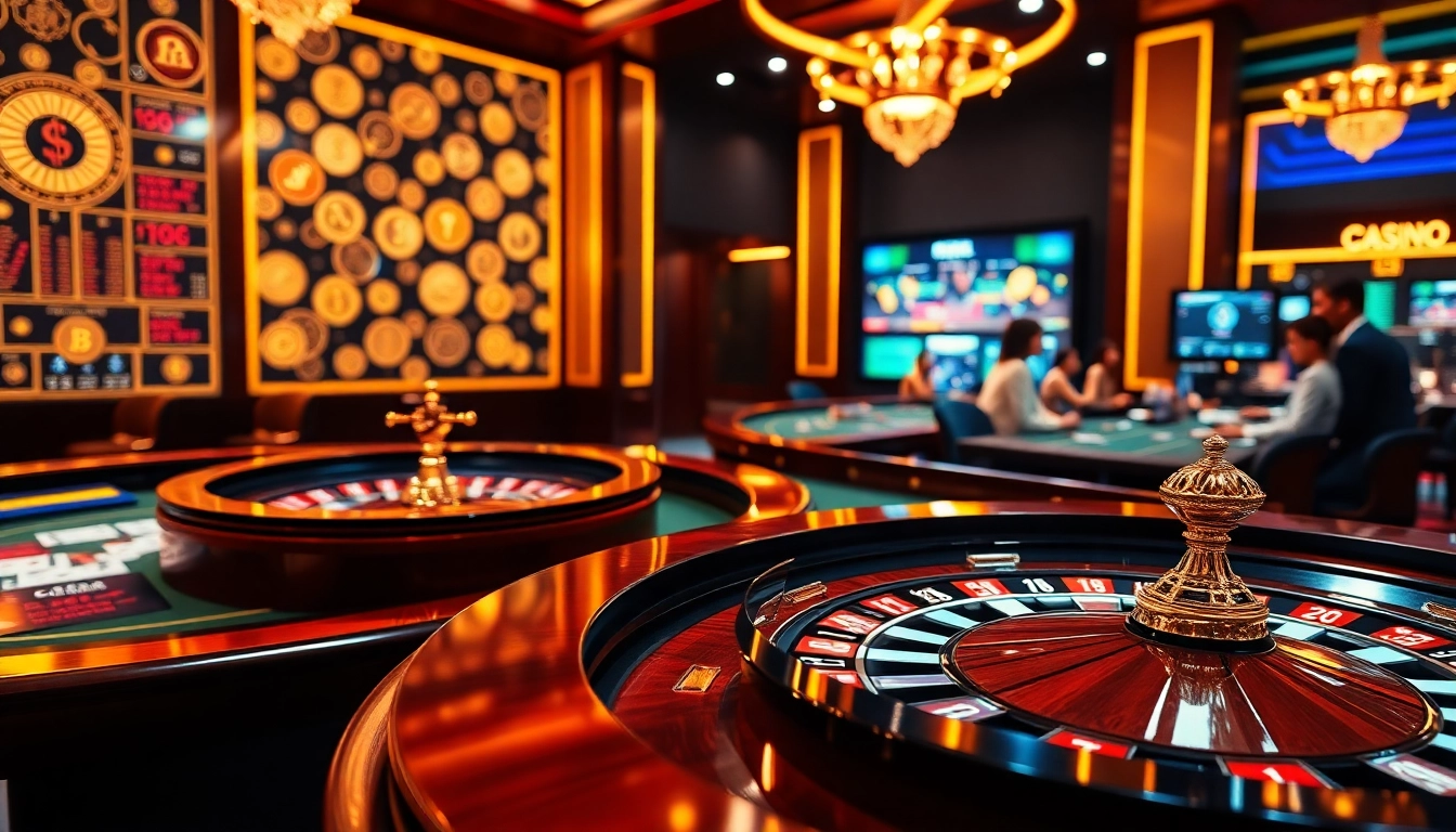 A dynamic scene of players enjoying games at crypto online casinos, highlighting poker chips and cards.