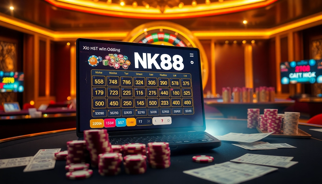 Xổ số NK88 exciting lottery interface with vibrant betting elements.