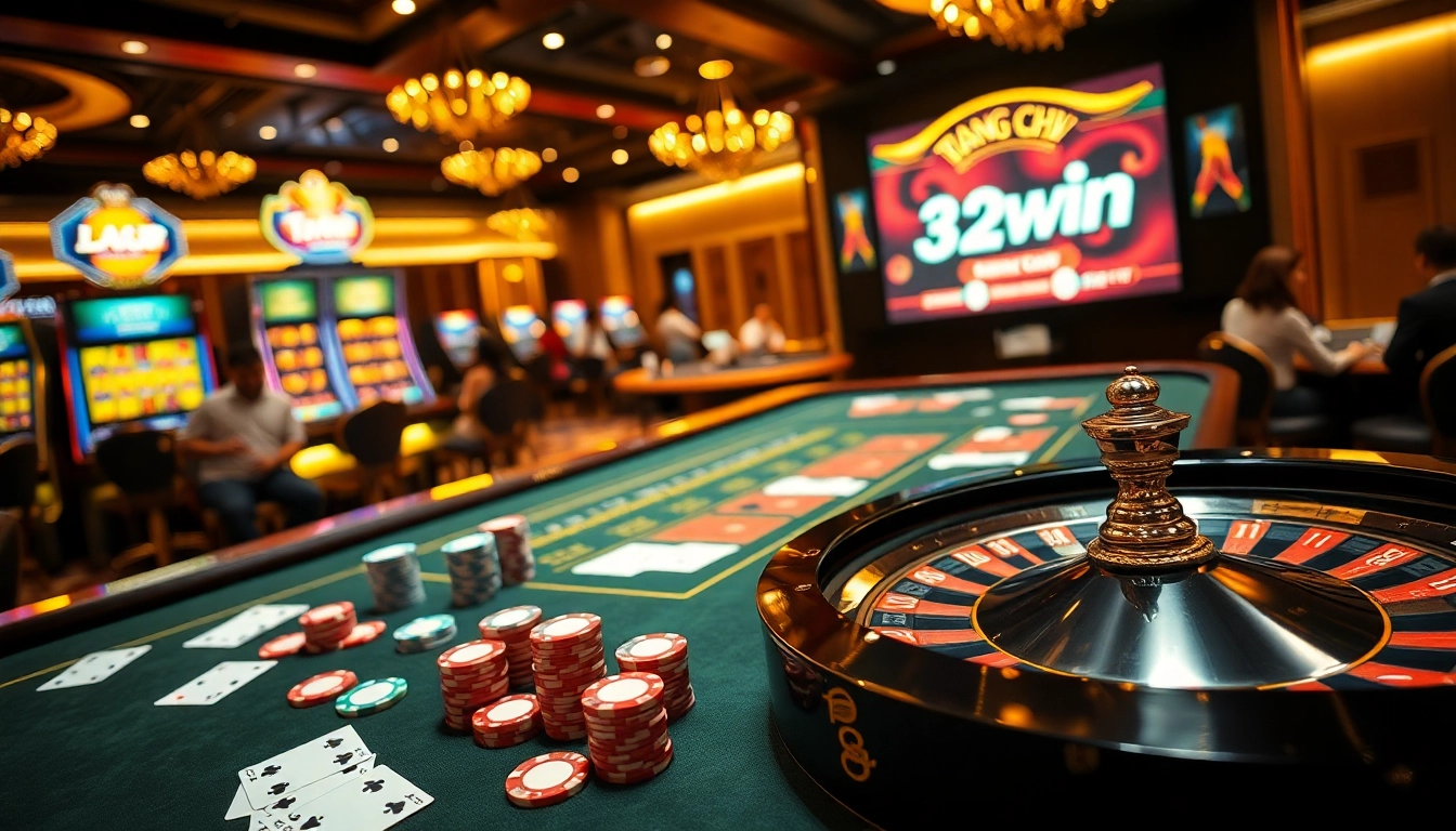 Experience the excitement at trang chủ 32win with vibrant casino tables and illuminated slot machines.