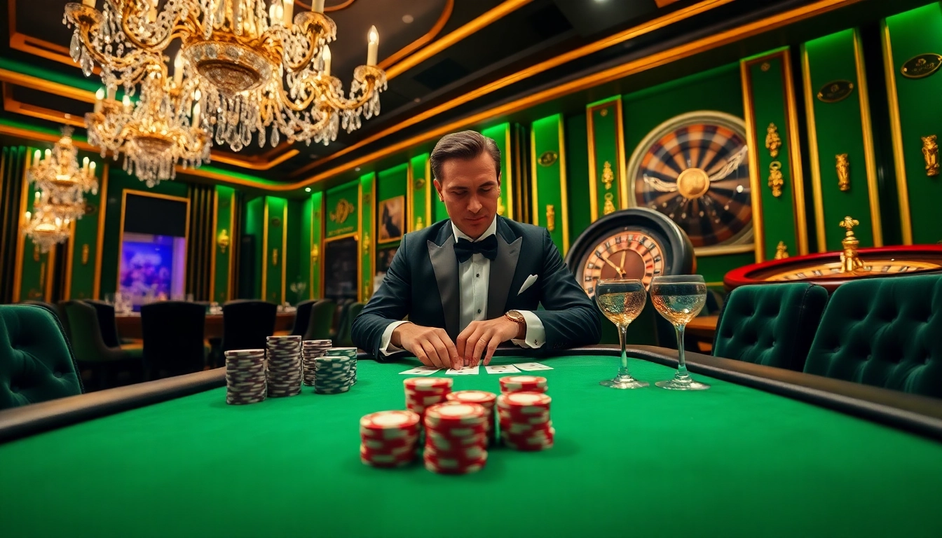 Exciting poker game scene at OK9AA's luxurious casino with vibrant colors and high-stakes action.