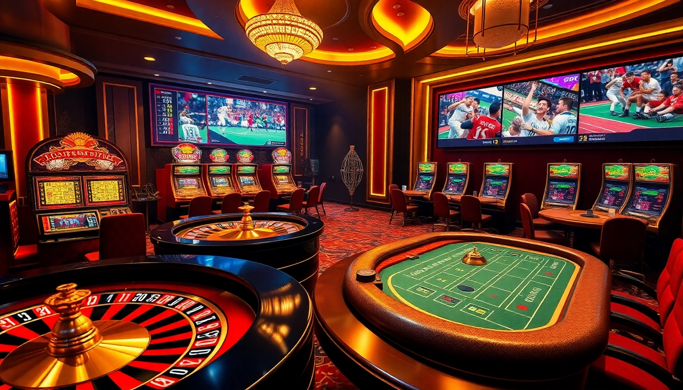 Experience thrilling gambling excitement with ดูบอลสด at a luxury casino scene.