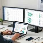 Digital marketing professional analyzing c88nano.com analytics in a modern workspace for strategic insights.