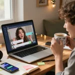 Engaging ai chat porn interaction on a cozy workspace laptop with character conversation.