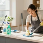 Professional home cleaner ensuring pristine spaces with reinigungen bern services in a bright kitchen.
