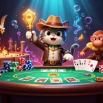 Engage in AE888 casino adventures featuring a cat archaeologist and monkey amidst dynamic cockfighting elements.